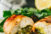 Crispy Bacon-Wrapped Chicken with Fresh Pesto