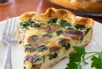 Spinach and Mushroom Quiche with Melted Fontina Cheese