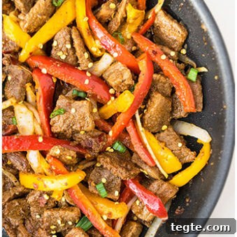 Easy Spicy Beef Stir Fry in Nonstick Pan.