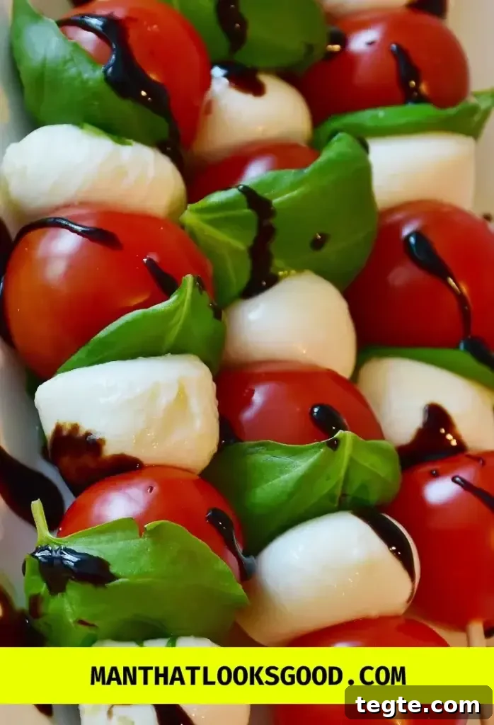 Caprese Skewers with Olives: Tomato, Mozzarella & Basil Bites 2 Caprese Skewers With Olive