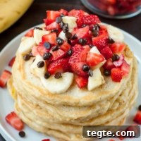 Banana Split Pancake Recipe: Fluffy Pancakes with Strawberry, Pineapple & Chocolate 5 Healthy Banana Split Pancakes with Almond Milk!