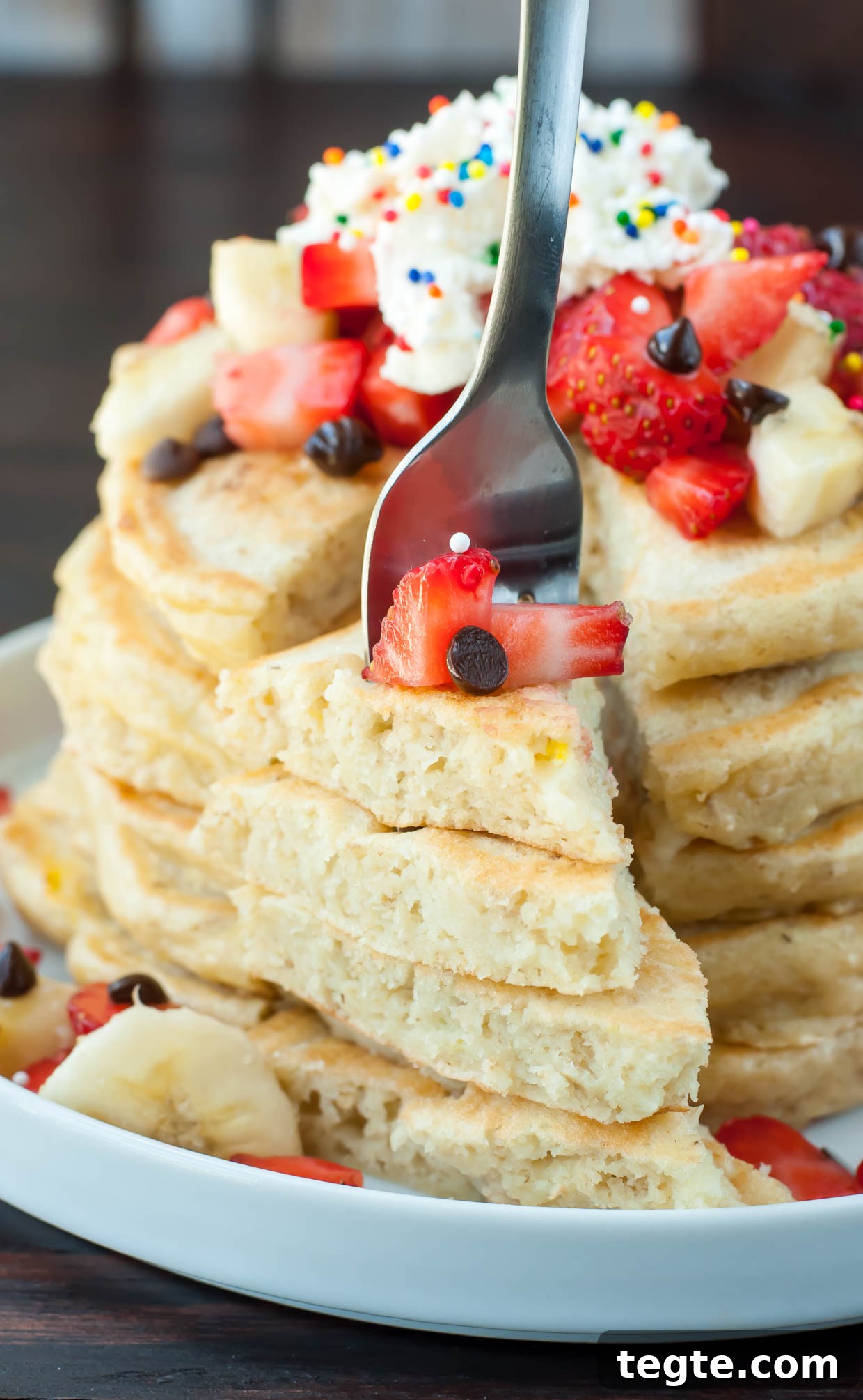 Banana Split Pancake Recipe: Fluffy Pancakes with Strawberry, Pineapple & Chocolate 6 Healthy Banana Split Pancakes with Almond Milk!
