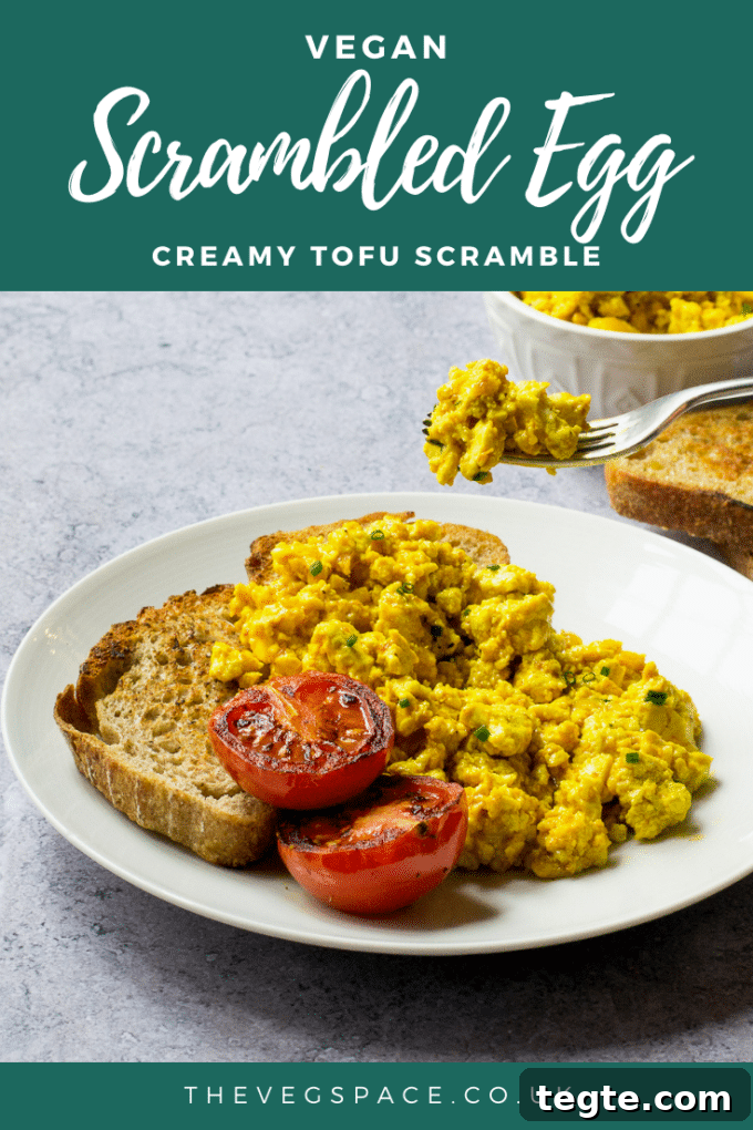 Vegan Scrambled Eggs Recipe: Fluffy Plant-Based Tofu Scramble 6 Creamy Vegan Scrambled Eggs - made from crumbled tofu - delicious and filling, perfect for a vegan breakfast or brunch #vegan #TheVegSpace