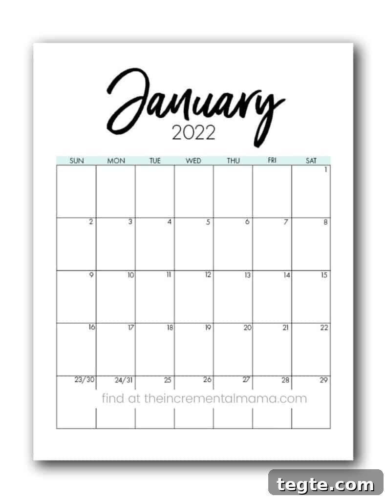 2022 Printable Calendar PDF Template — Free Download 2 2022 calendar template printables