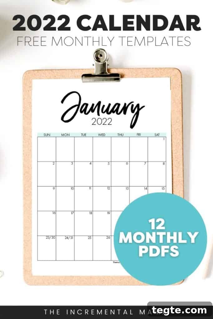 2022 Printable Calendar PDF Template — Free Download 6 free printable 2022 calendar