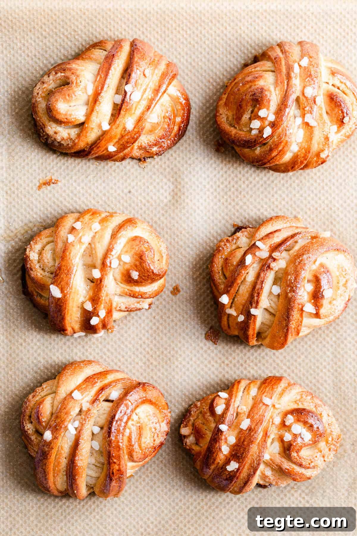 Authentic Swedish Cardamom Buns (Kardemummabullar) Recipe 18 top view of freshly baked Swedish cardamom buns