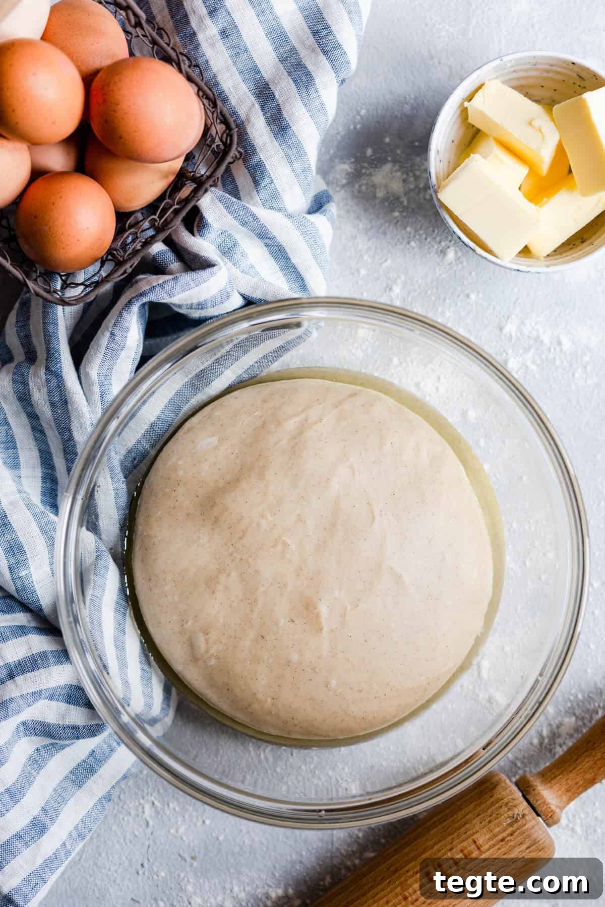 Authentic Swedish Cardamom Buns (Kardemummabullar) Recipe 7 overhead shot of a bowl with dough