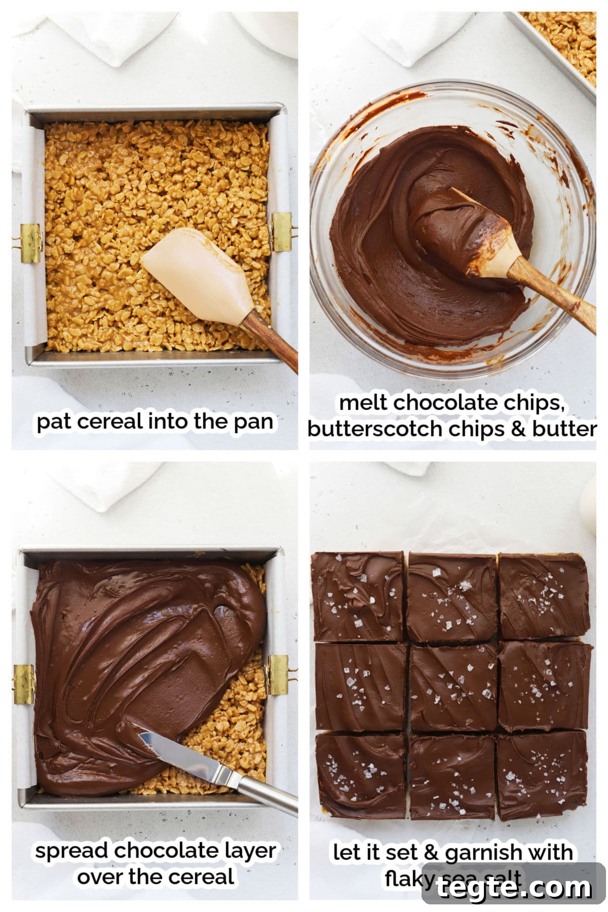 Gluten-Free Scotcheroos Recipe: Chewy No-Bake Chocolate Peanut Bars 5 spreading chocolate on peanut butter rice krispies to make gluten-free scotcheroos