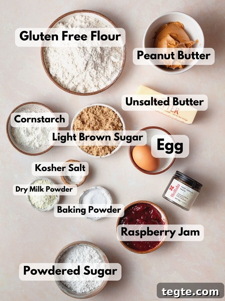 Gluten-Free Peanut Butter & Jelly Cookies Recipe 3 Ingredients needed to make Gluten Free Peanut Butter & Jelly Cookies
