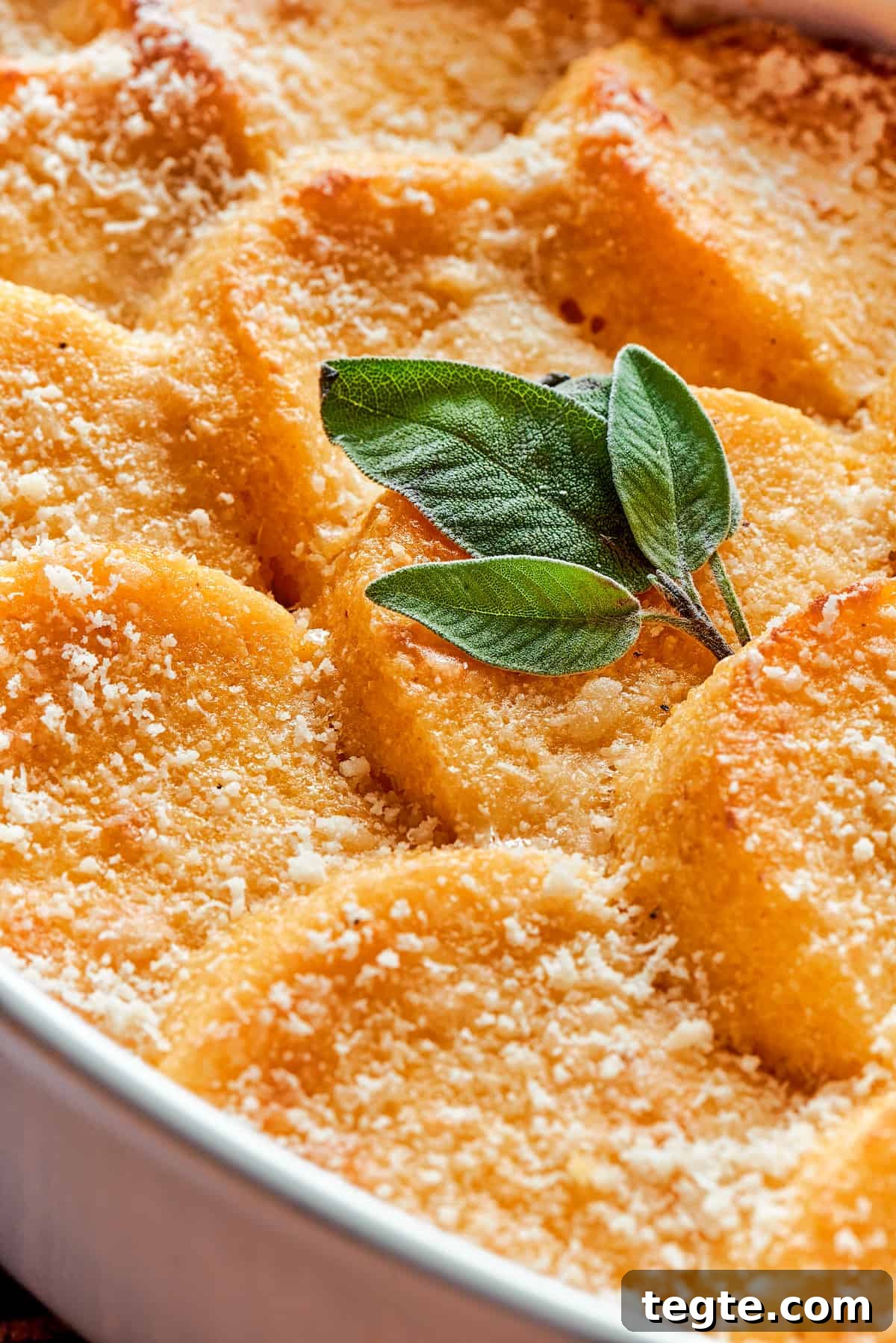 Close-up shot of gnocchi alla Romana, to show the texture of the crispy Parmesan.