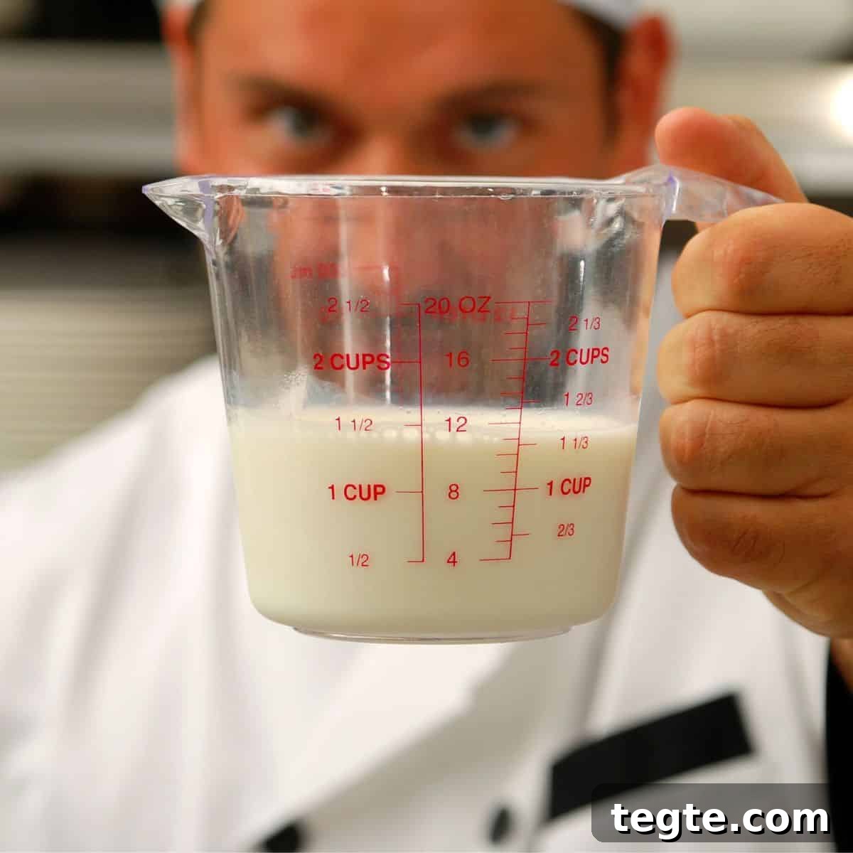 How Many Ounces Are in a Quart: Quick Conversion Chart 2 Liquid measuring cup in a chef's hand.