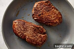 Cooked beef in a skillet