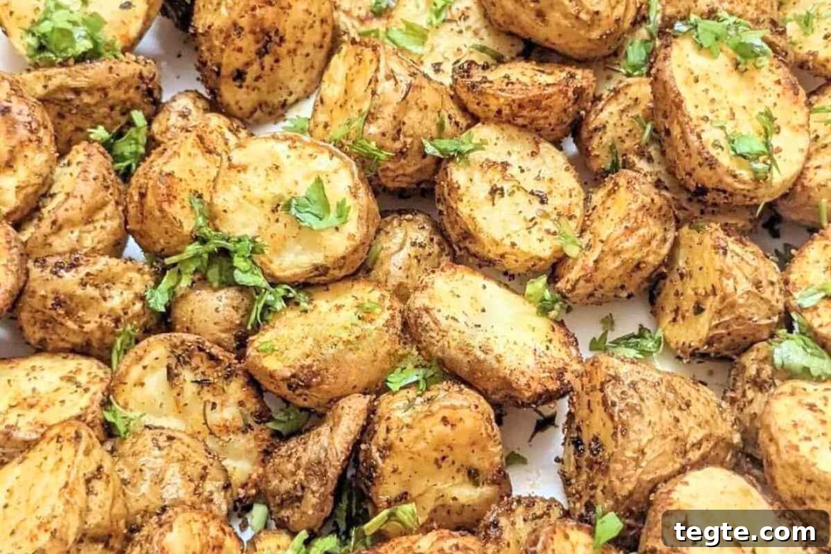 Close up of delicious roasted baby potatoes in air fryer