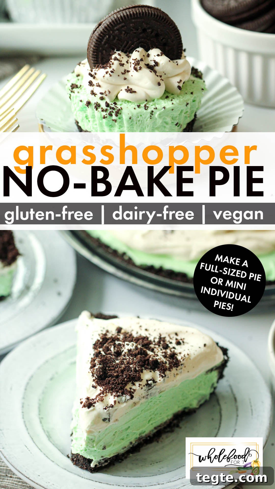 Gluten-Free, Dairy-Free Grasshopper Pie Recipe for Mint Lovers 2 No-Bake Gluten-free Dairy-free Grasshopper Pie = An EASY dessert that looks beautiful without a lot of work. Quick prep and is gluten-free, dairy-free, nut-free, egg-free, plant-based, and vegan. Make ahead for your next party, BBQ, potluck, or holiday.