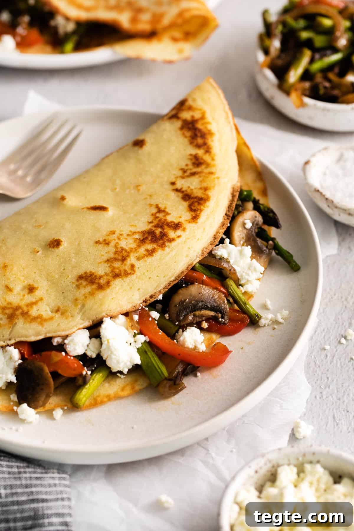 Goat cheese crepe on a plate. Goat cheese crepe on a plate.