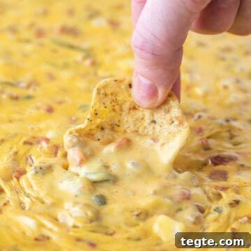 Dipping chip in smoked queso.