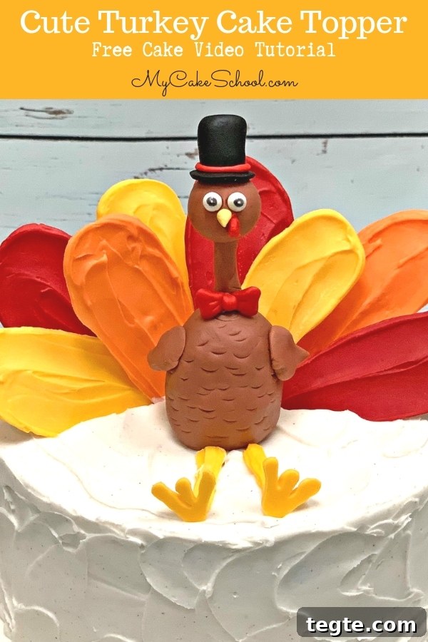 Adorable Turkey Cake Topper Tutorial by MyCakeSchool.com. Perfect for Thanksgiving cakes! Cute Turkey Cake Topper Tutorial