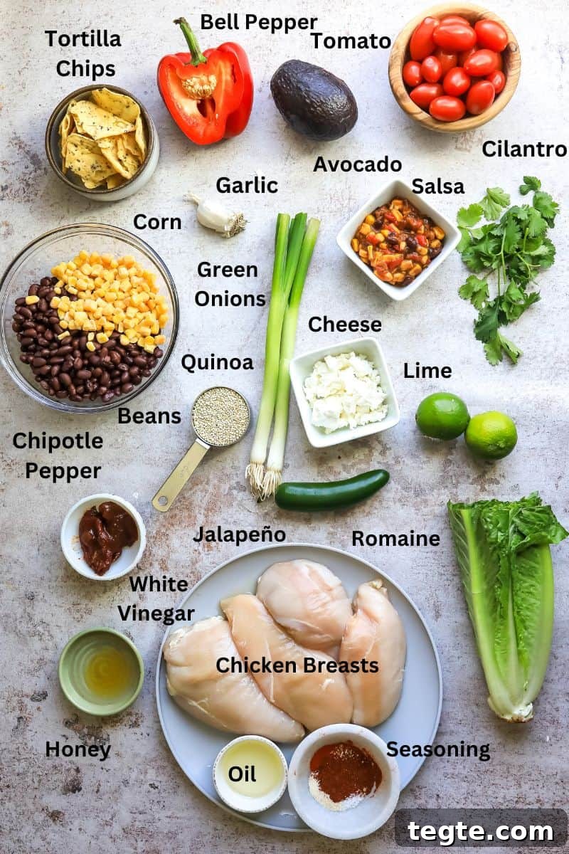 Ingredients in small bowls on a counter with veggies spices and more