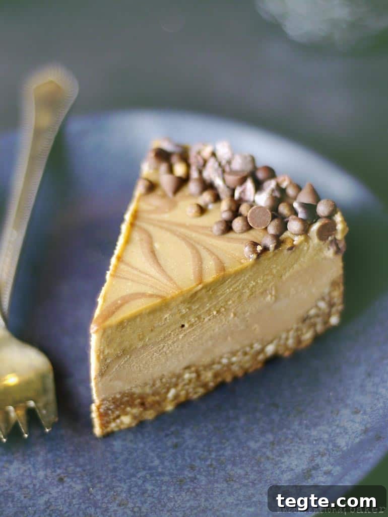 vegan espresso salted caramel cheesecake slice 