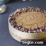a raw vegan cheesecake with layers of chocolate espresso and salted caramel