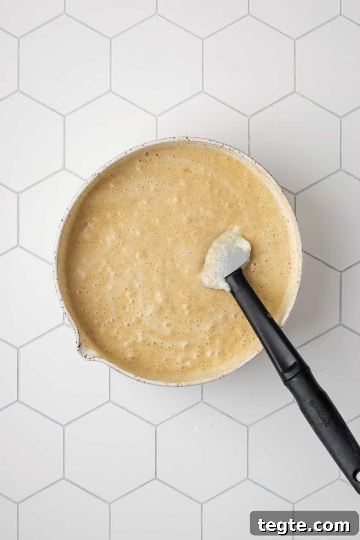 Crispy Oat Flour Waffles Recipe - Fluffy & Gluten-Free Option 14 Oat flour waffle batter resting in a large white bowl.