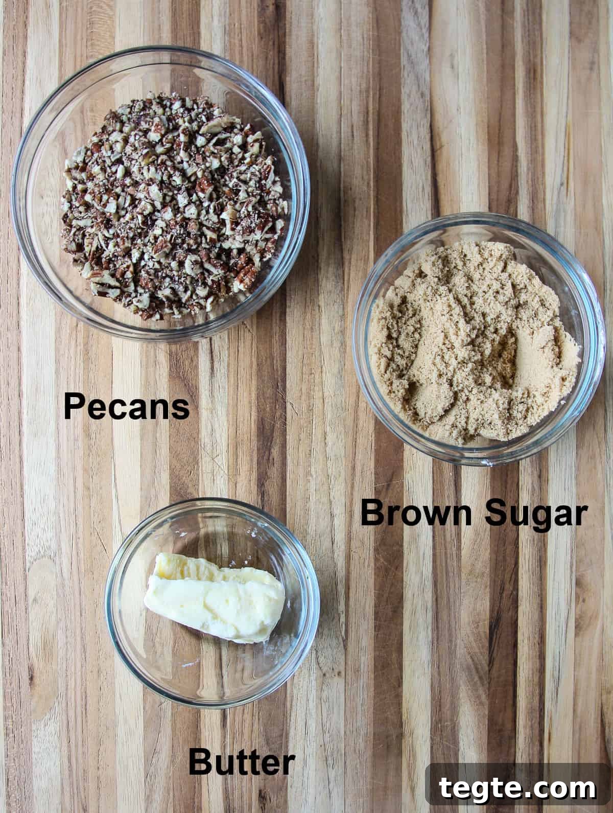 The ingredients for the pecan crunch casserole topping.