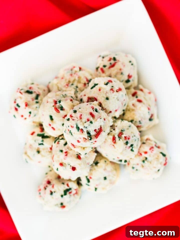 edible sugar cookie dough bites on a white square plate