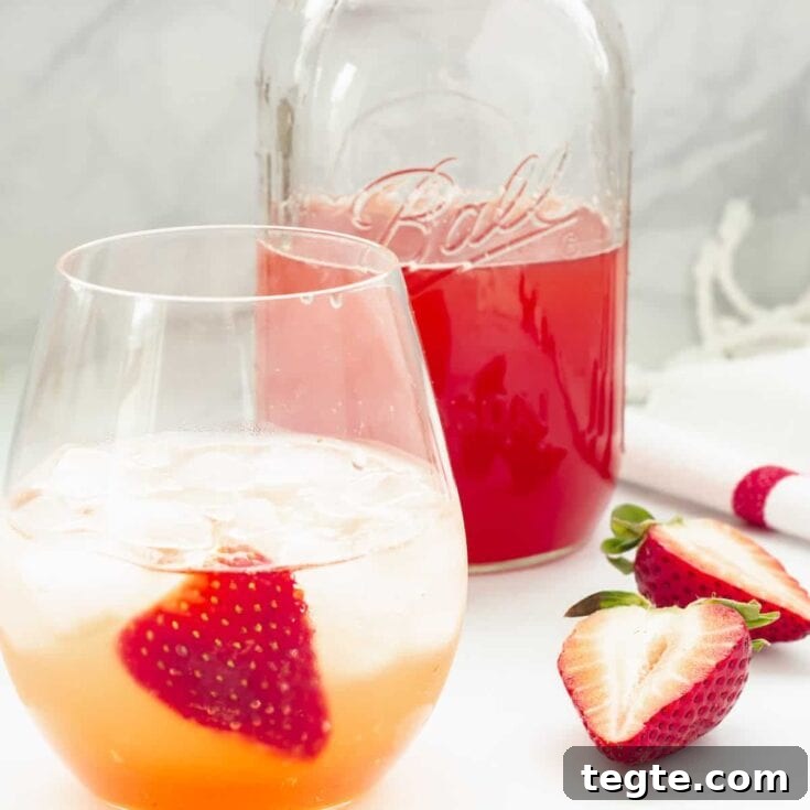 A strawberry basil shrub cocktail on a grey background.