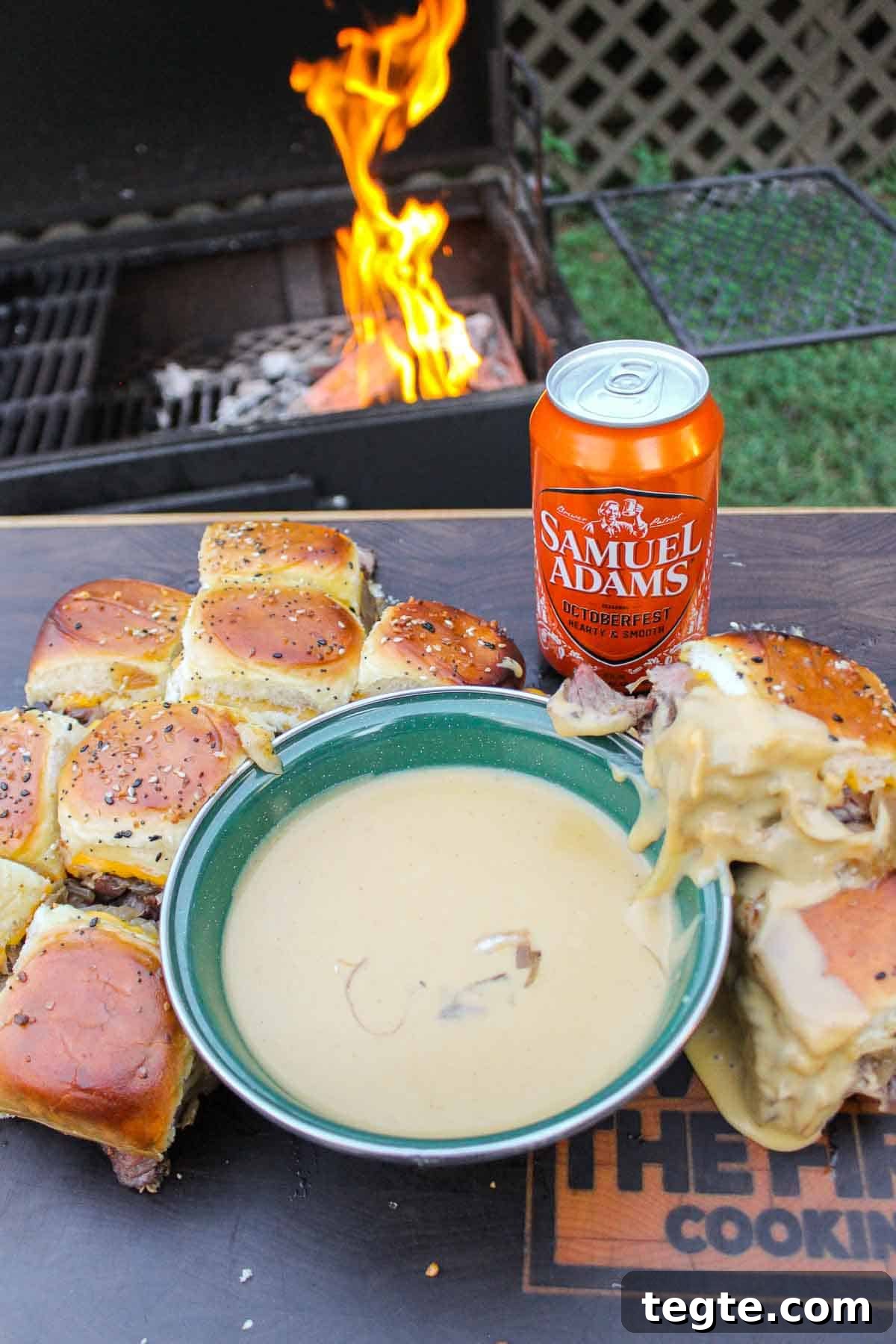 Steak Sliders with Creamy Beer Cheese Sauce 10 One final shot of all the steak sliders with beer cheese, sitting with some Sam Adams Octoberfest.