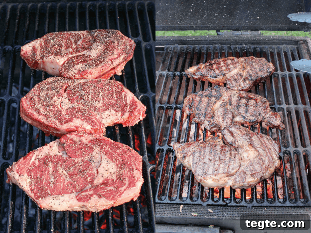 Steak Sliders with Creamy Beer Cheese Sauce 6 The raw steaks and then the flipped steaks cooking on the grill.