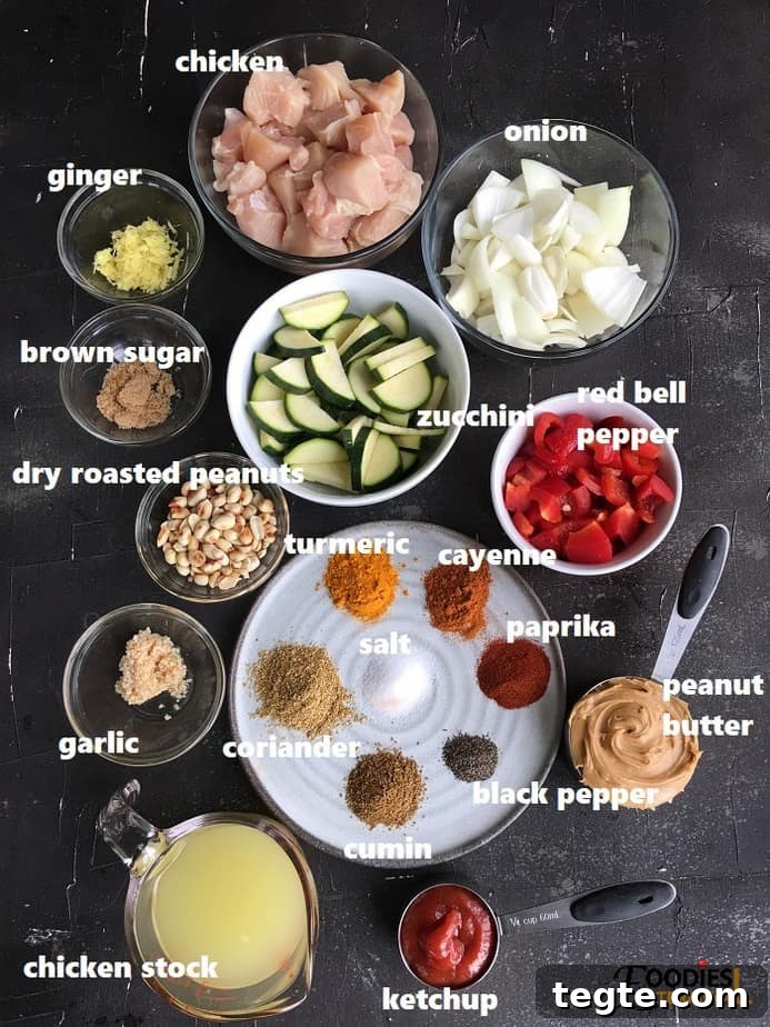 Instant Pot Thai Peanut Chicken Recipe That Melts in Minutes 3 recipe ingredients on a black surface