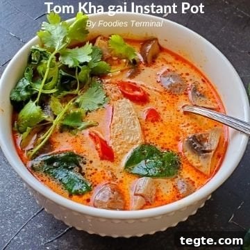 Instant Pot Thai Peanut Chicken Recipe That Melts in Minutes 13 Instant Pot Tom Kha Gai in white bowl with spoon