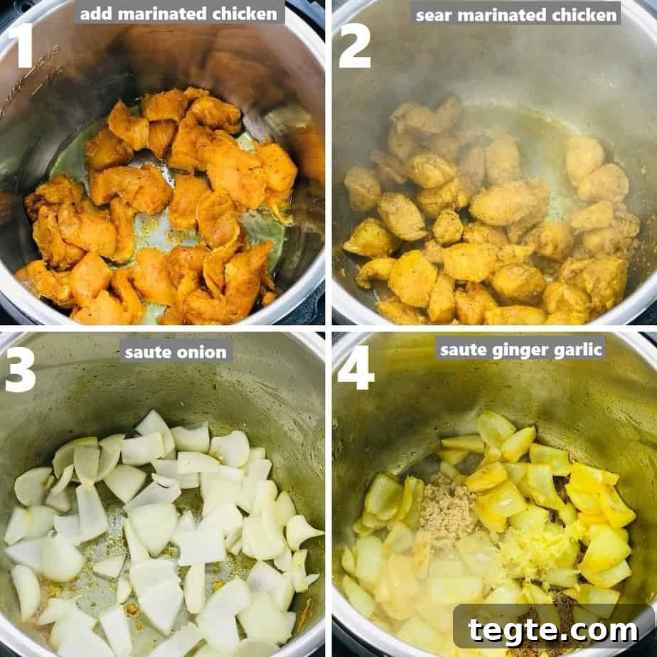 Instant Pot Thai Peanut Chicken Recipe That Melts in Minutes 5 sautéing chicken and aromatics in instant pot