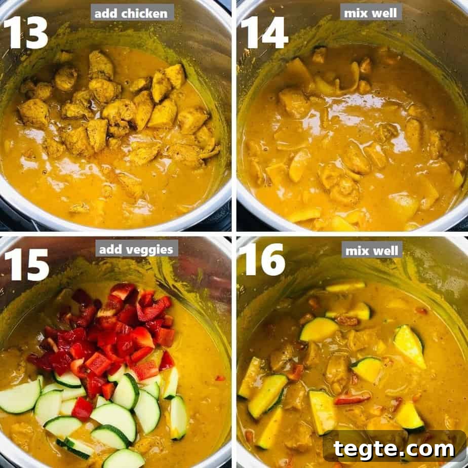 Instant Pot Thai Peanut Chicken Recipe That Melts in Minutes 8 sauteed chicken & veggies in the peanut butter curry sauce