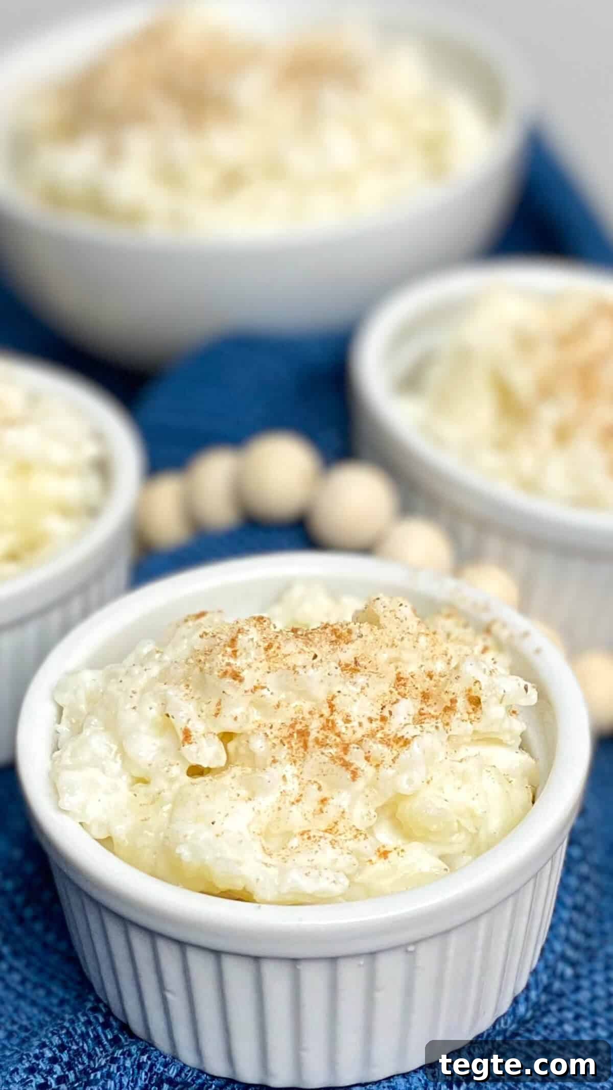 Creamy Homemade Rice Pudding Recipe with Vanilla and Cinnamon 9 Sprinkled with a dusting of cinnamon and nutmeg on top.