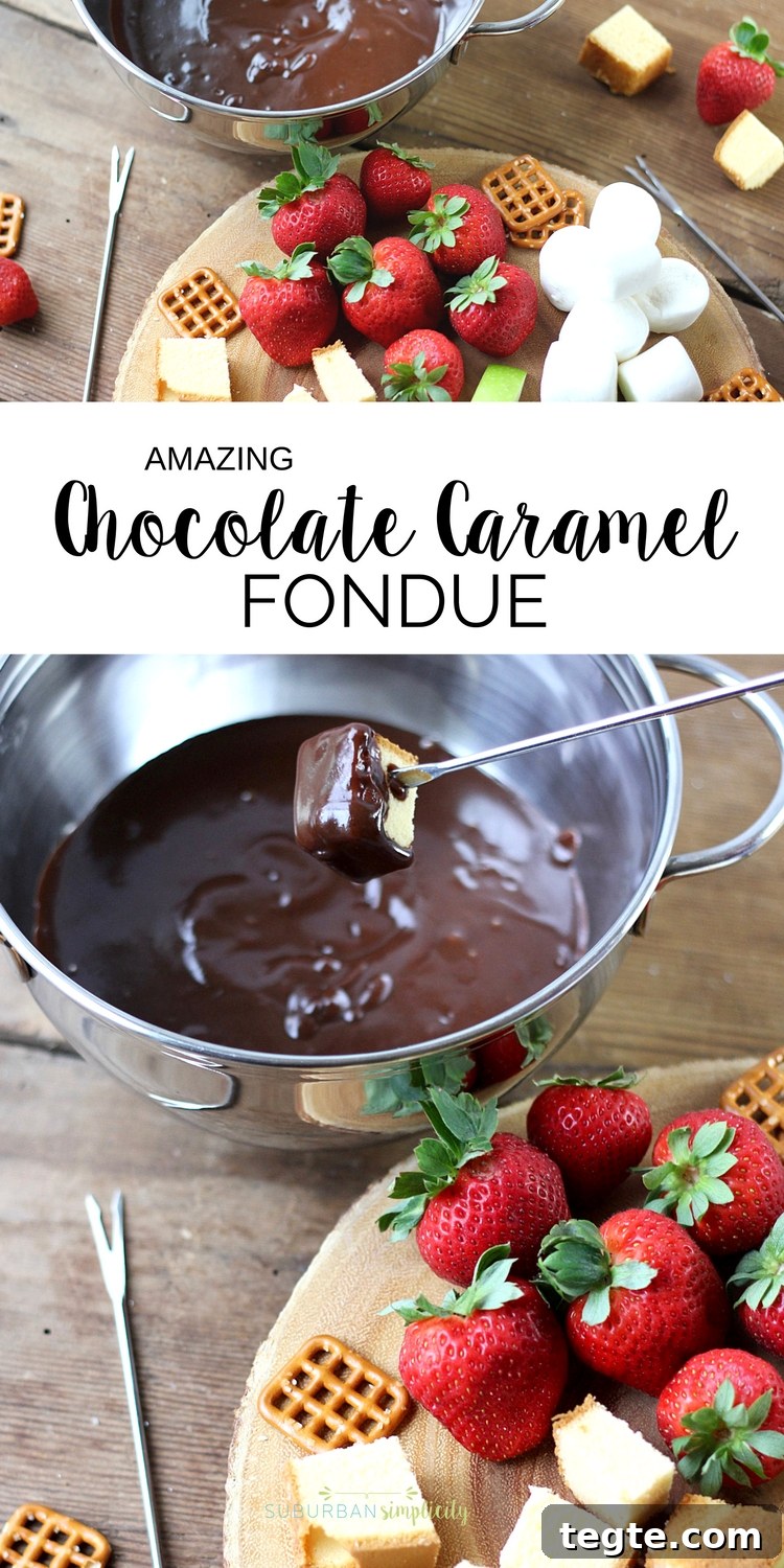 Chocolate Caramel Fondue Recipe for Dipping Fruits and Treats 2 This Chocolate Caramel Fondue Recipe is a decadent dessert the whole family will enjoy! It's easy to make anytime!