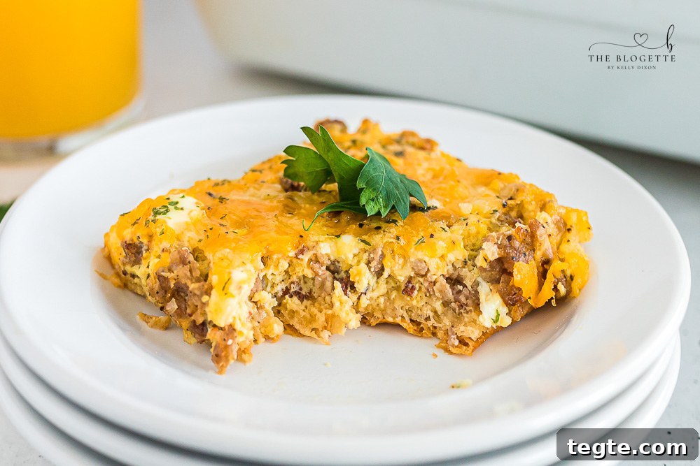 Cheesy Breakfast Sausage Casserole with Crispy Hash Browns 3 The best Breakfast Sausage Casserole with a layer of cheese, eggs, crescent dough, and sausage!
