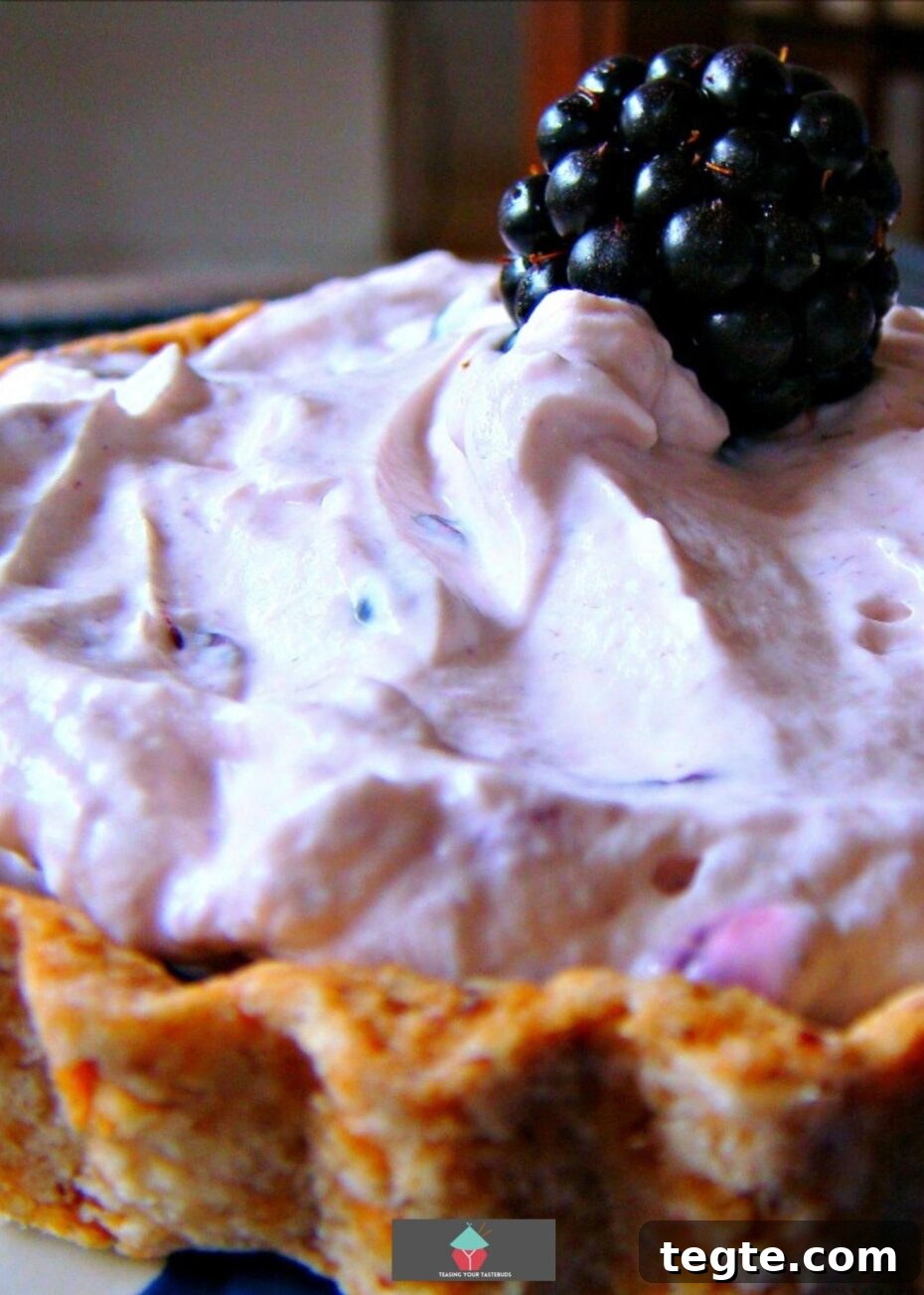 Creamy Blackberry Pie with Luscious Custard Filling 5 Creamy Blackberry Pie, a simple whipped fresh blackberry mousse using fresh cream and cream cheese, in a sweet buttery pastry case. A delicious summertime dessert