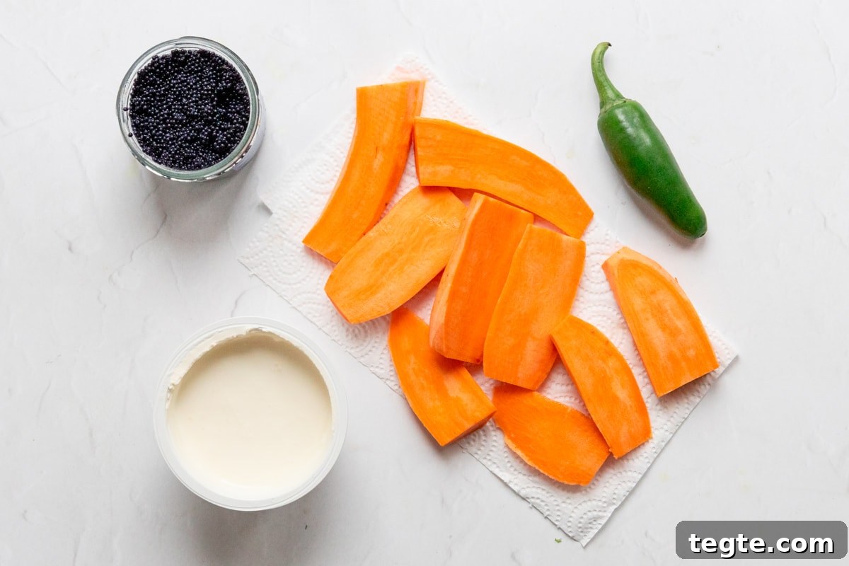 Crispy Air Fryer Sweet Potato Canapés Topped with Caviar 3 Ingredients for sweet potato canapes