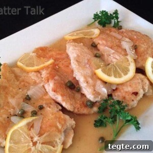 Classic Chicken Piccata with Lemon Caper Sauce 8 A plate of food with chicken piccata