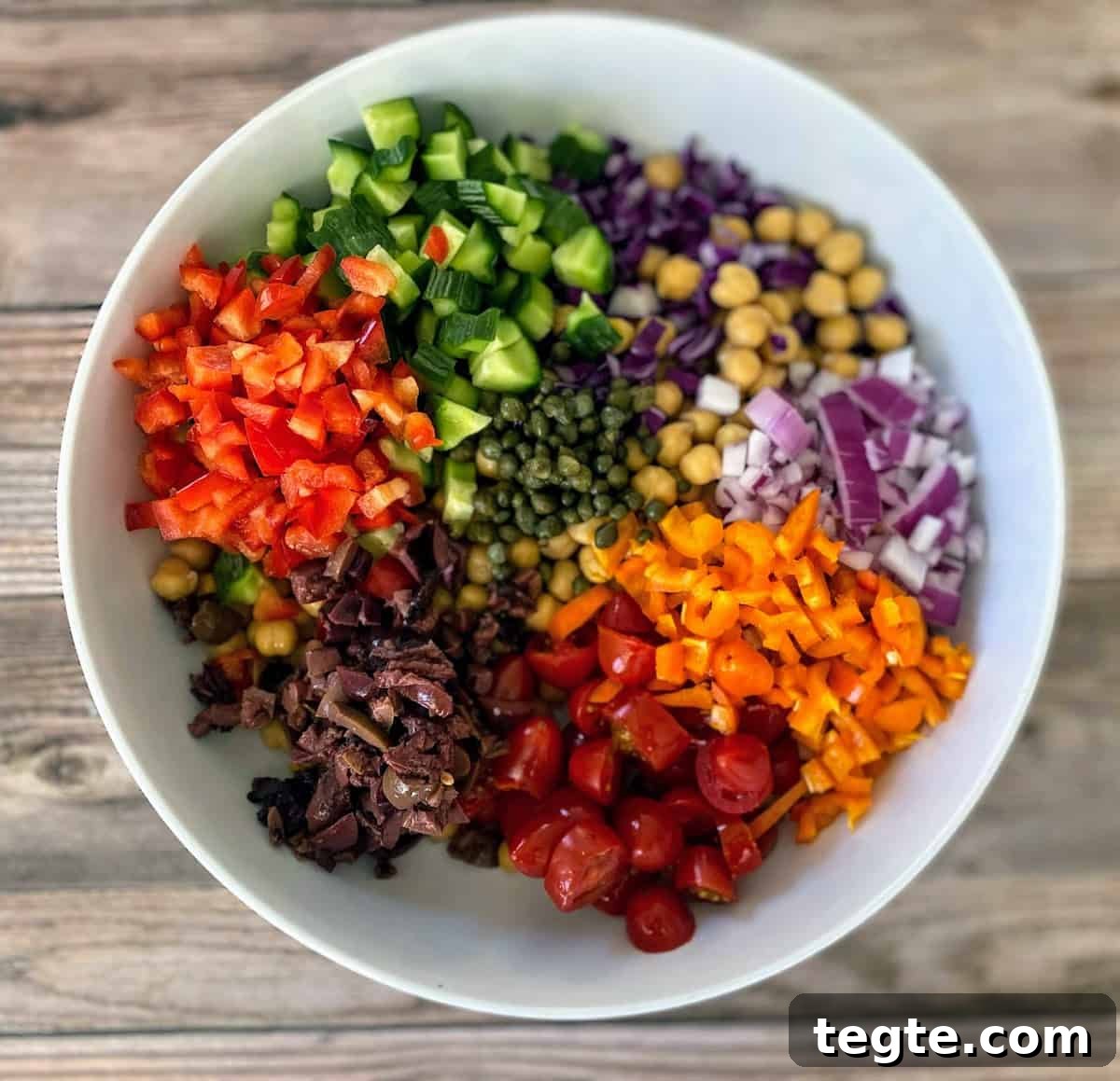 Mediterranean Salad Ingredients in a bowl on the table