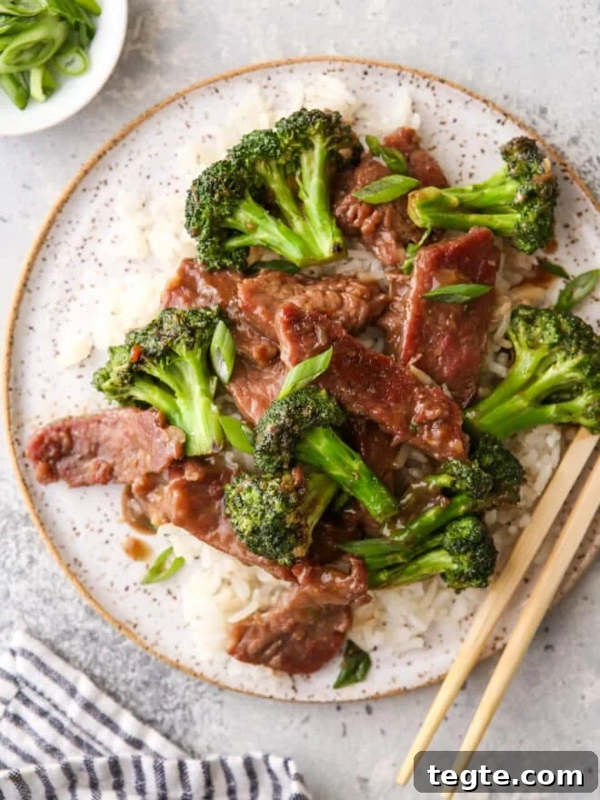 plated beef and broccoli stir fry