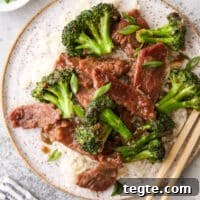 plated beef and broccoli stir fry