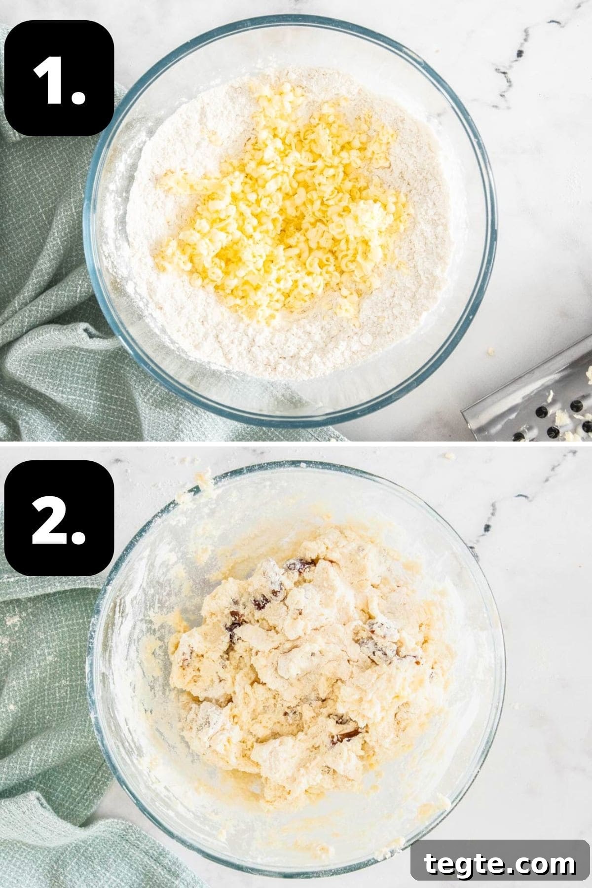 Chewy Date and Zesty Lemon Scones Recipe 5 Steps 1-2 of preparing this recipe: the flour and butter in a bowl and the mixture just combined.