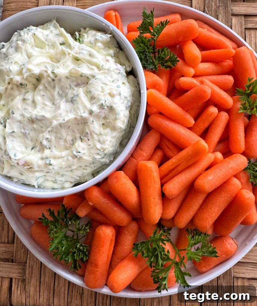 Lemon Pepper Parsley Dip with Shallots — Zesty Herb Sauce for Veggies 3 The dip and carrots