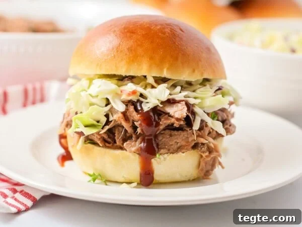 Classic Creamy Potato Salad Recipe for Picnics and BBQs 7 An easy pulled pork recipe shredded and served with coleslaw on a bun.