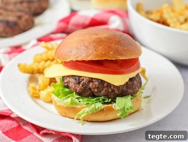 Classic Creamy Potato Salad Recipe for Picnics and BBQs 5 Best burger recipe with all the toppings on a white plate with French fries.