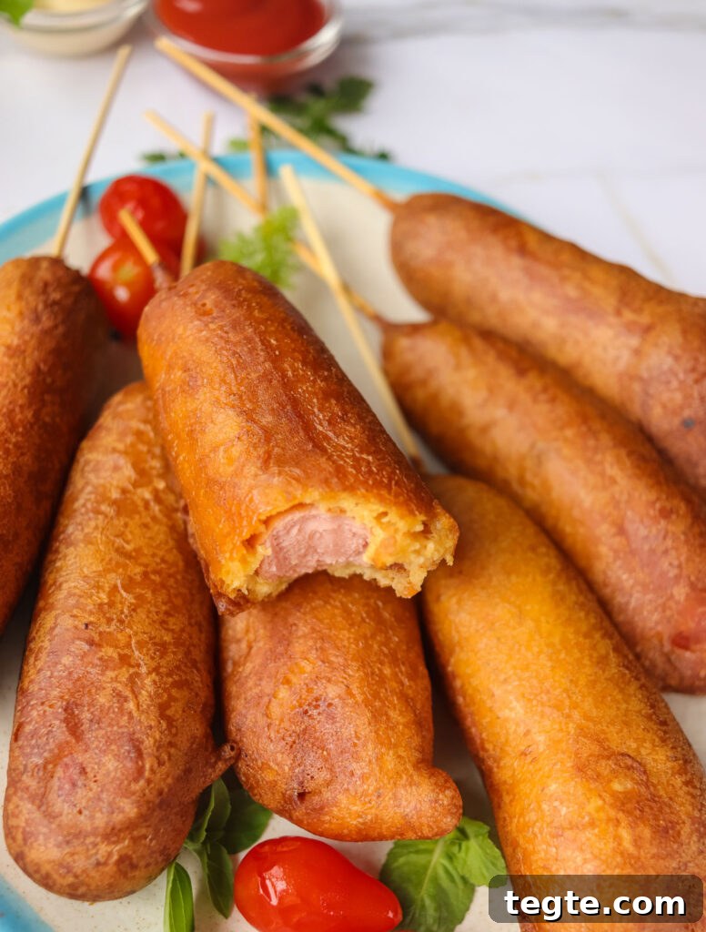 homemade corndogs with one having bite removed
