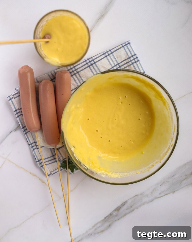 hot dogs on sticks with corndog batter