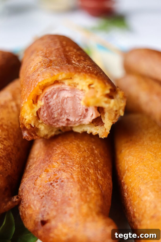 homemade corndogs with one bitten into